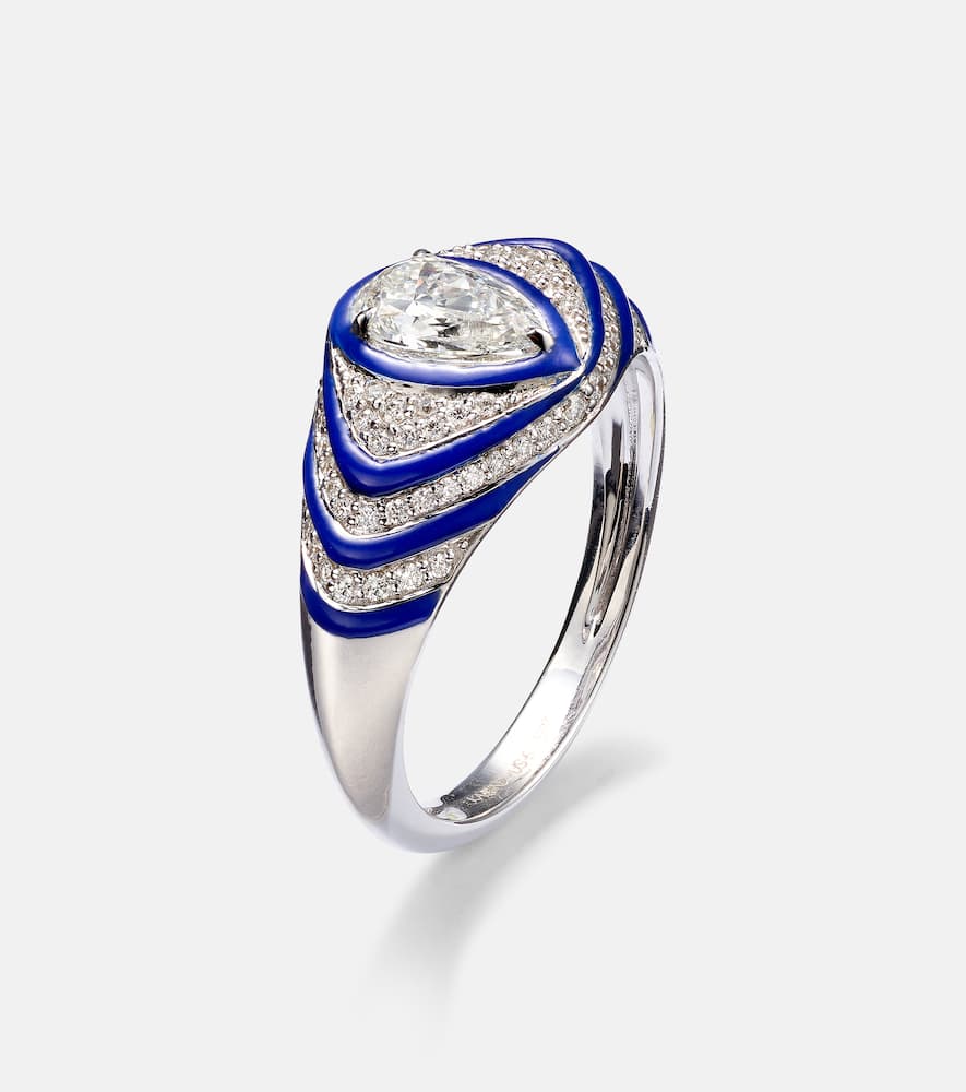 Striped Pear 18kt white gold and enamel pinky ring with diamonds