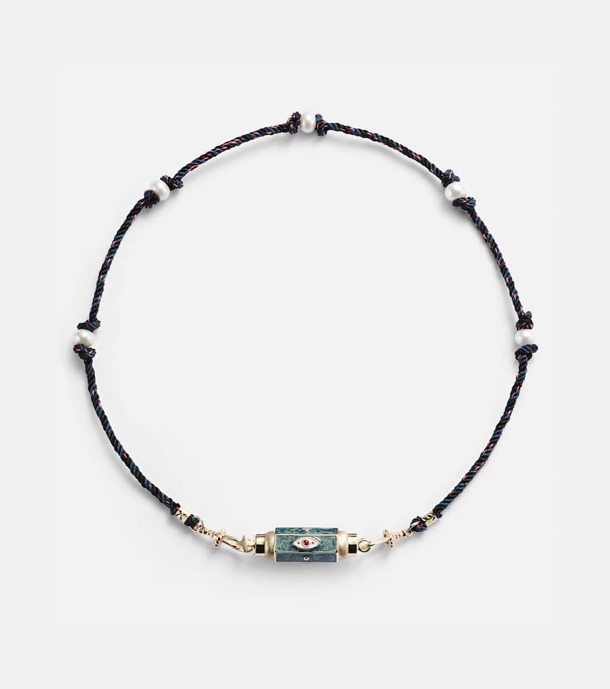 Evil Eye 14kt gold and enamel locket necklace with rubies