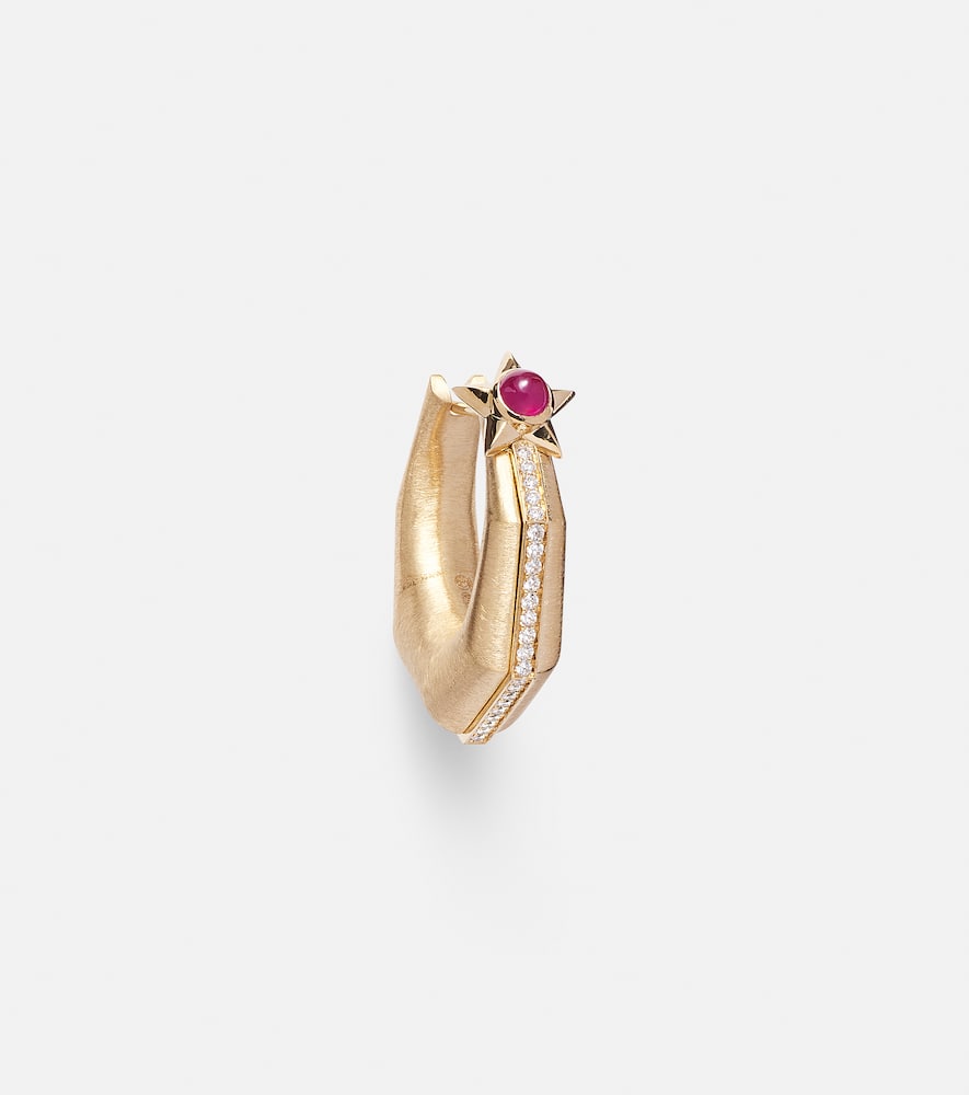 Baba Medium 18kt gold single hoop earring with diamonds and ruby