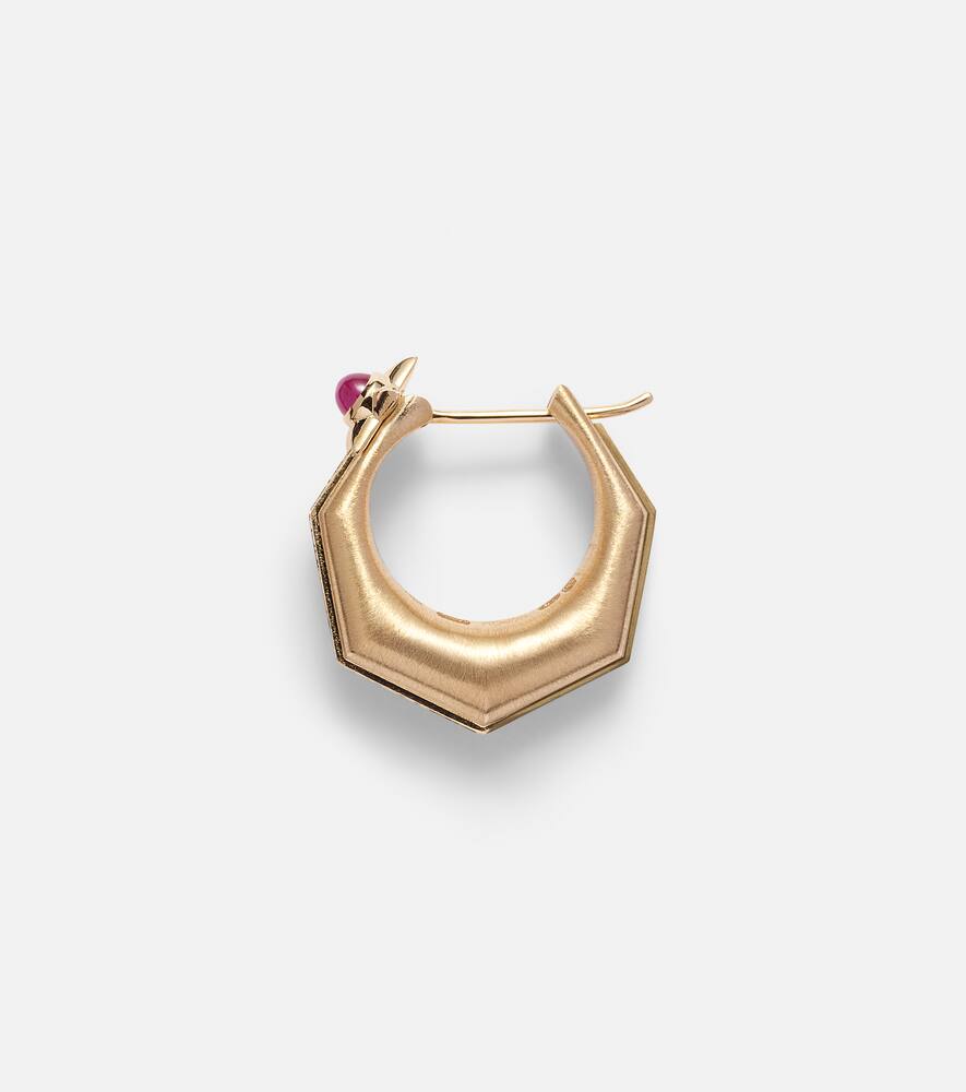 Baba Medium 18kt gold single hoop earring with diamonds and ruby