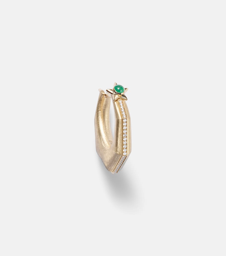 Baba Large 18kt gold single earring with diamonds and emerald