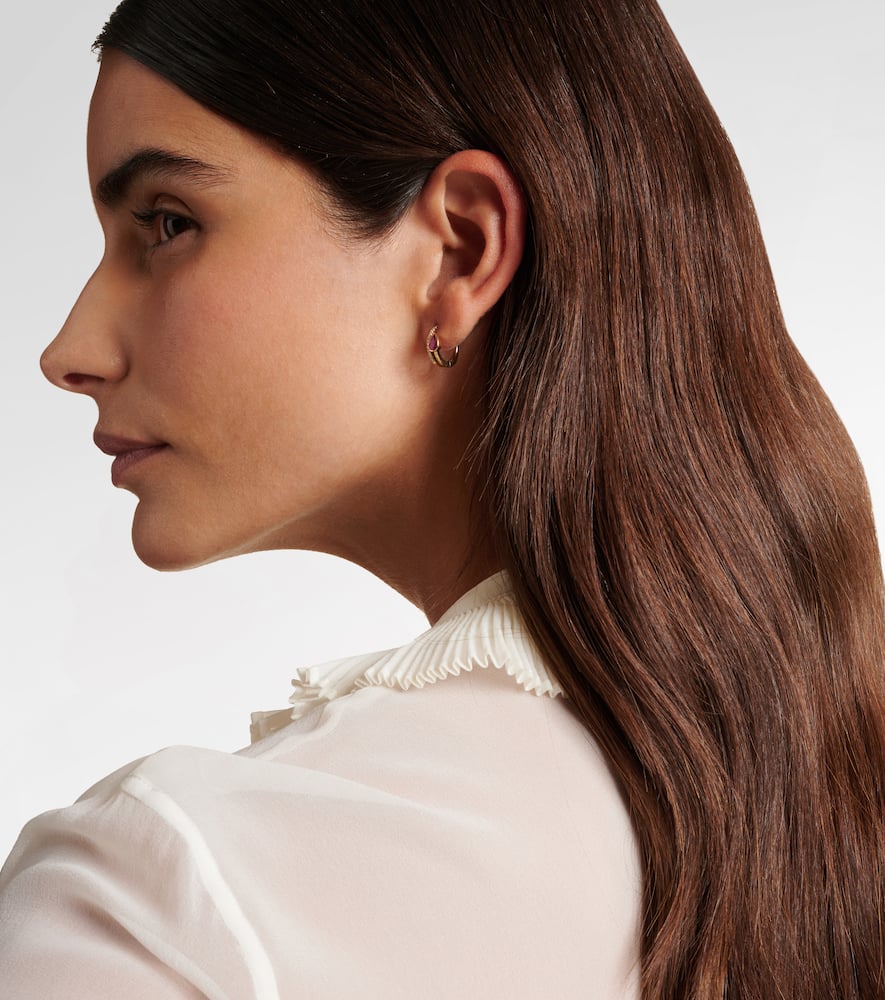 14kt gold single hoop earring with diamonds and sapphire