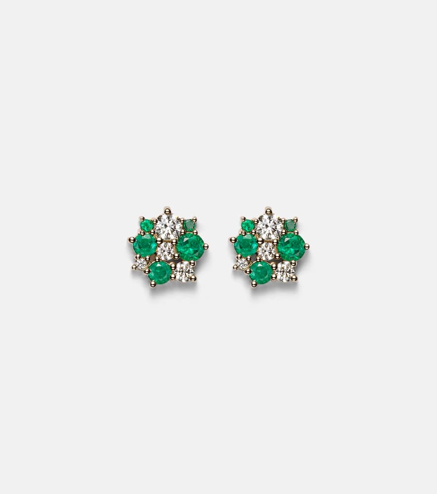 Cocktail 14kt gold earrings with emeralds and diamonds