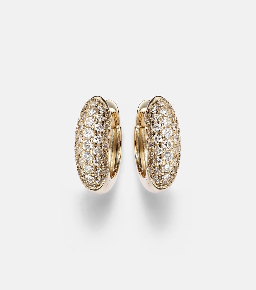Puffy 14kt gold hoop earrings with diamonds