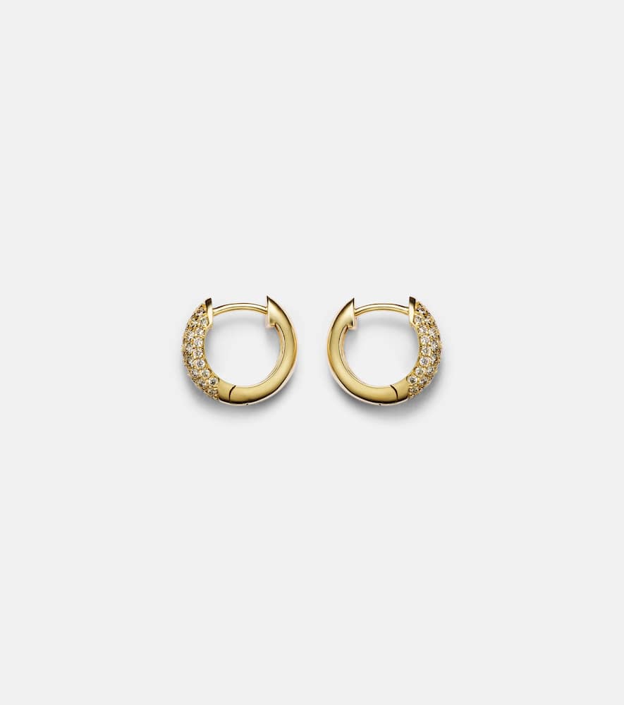 Puffy 14kt gold hoop earrings with diamonds