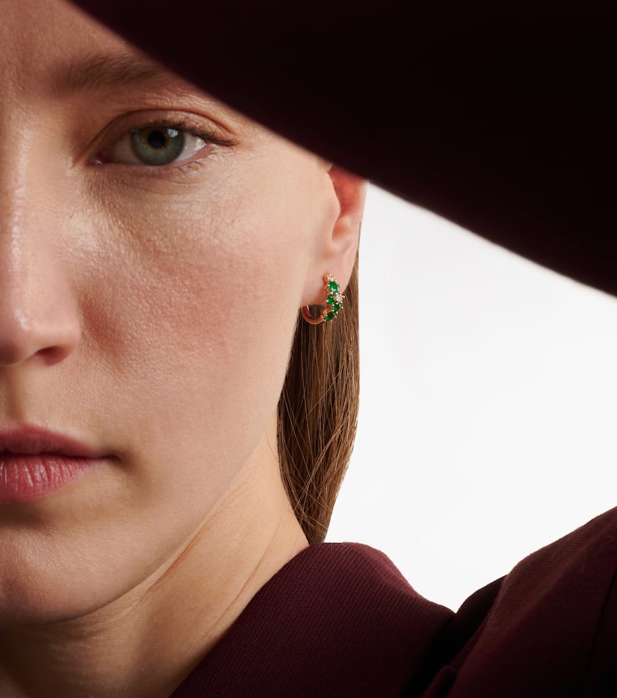 x Wicked Emerald City 14kt gold huggies with emeralds and diamonds