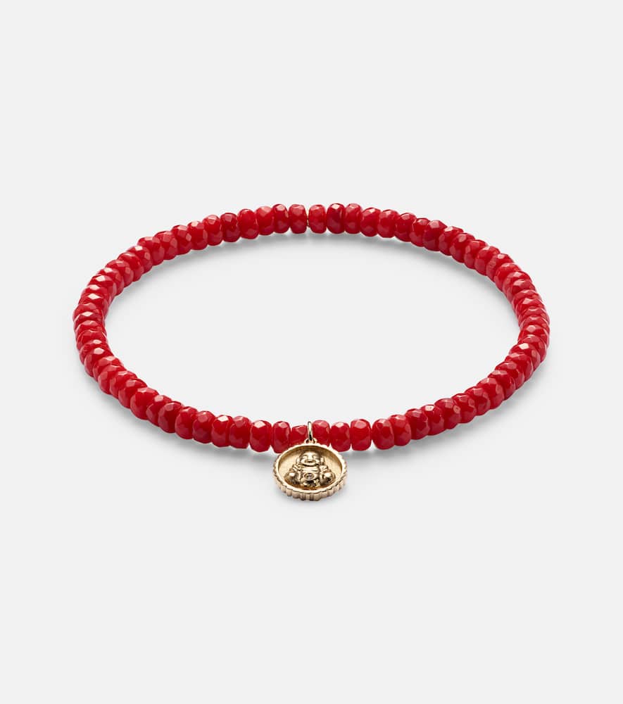 14kt gold beaded bracelet with coral and diamond