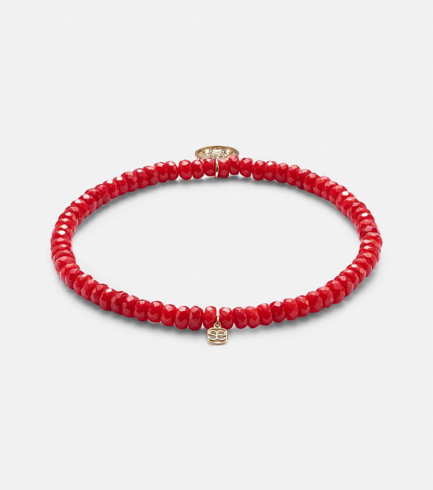 14kt gold beaded bracelet with coral and diamond