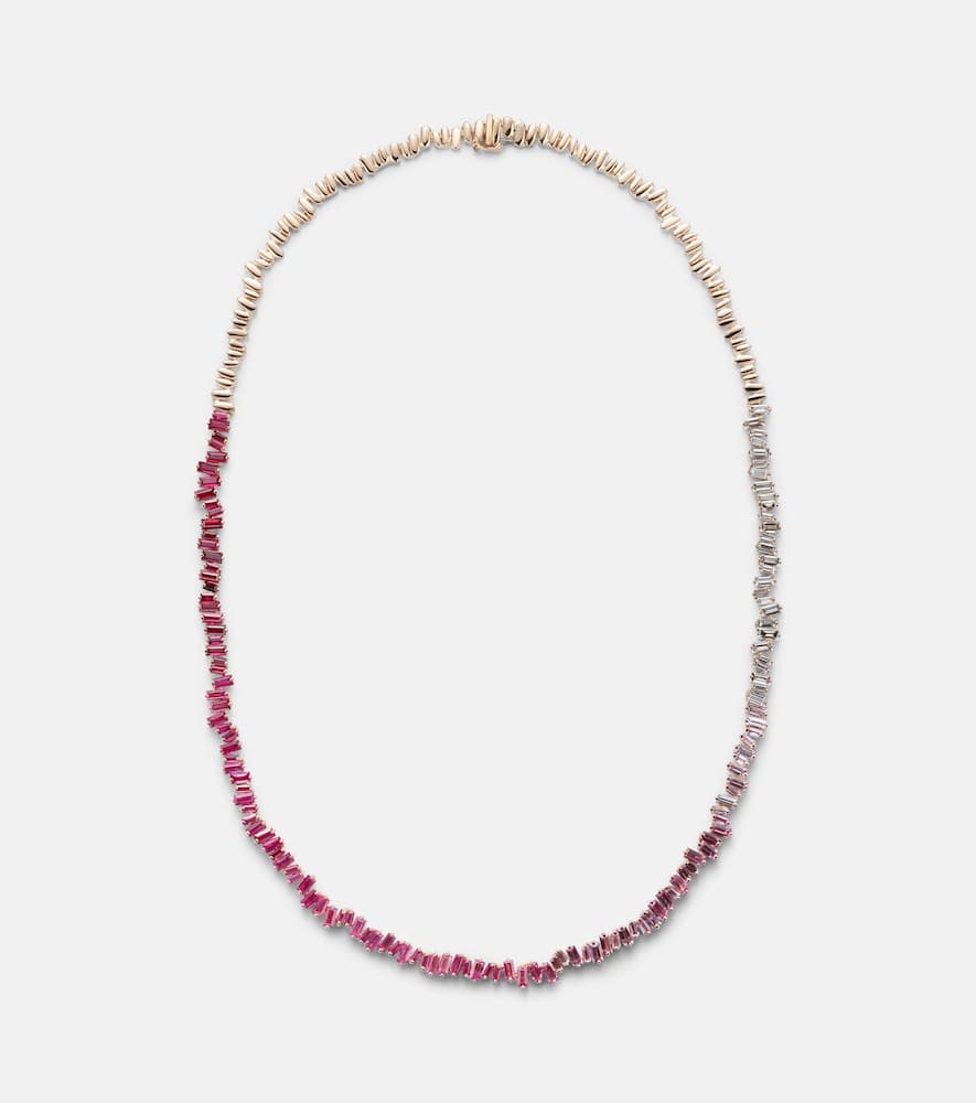 Bold 18kt rose gold necklace with diamonds and sapphires