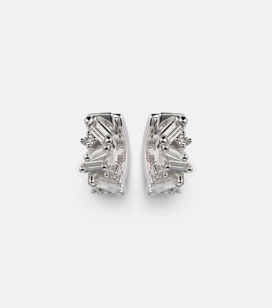 Frenzy 18kt white gold huggies with diamonds