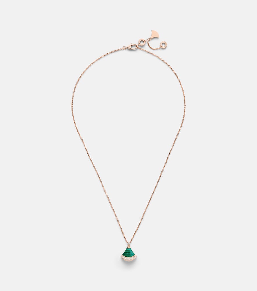 Divas' Dream 18kt rose gold necklace with diamonds and malachite