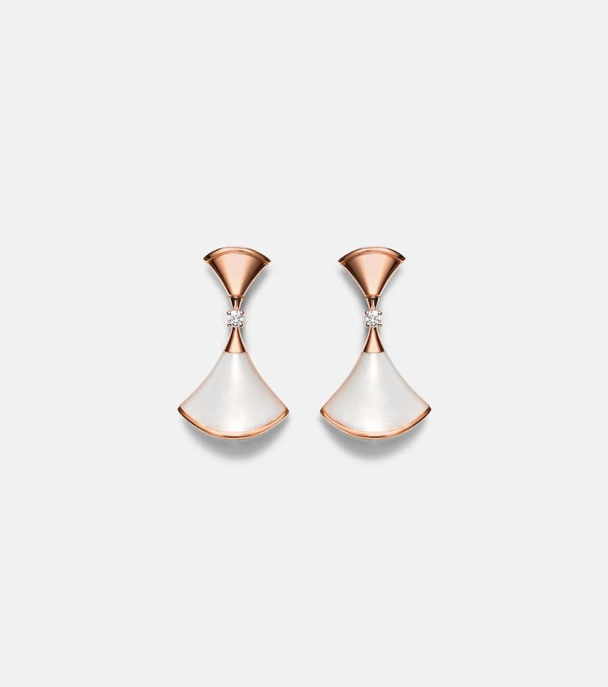 Diva's Dream 18kt rose gold drop earrings with diamonds and mother-of-pearl