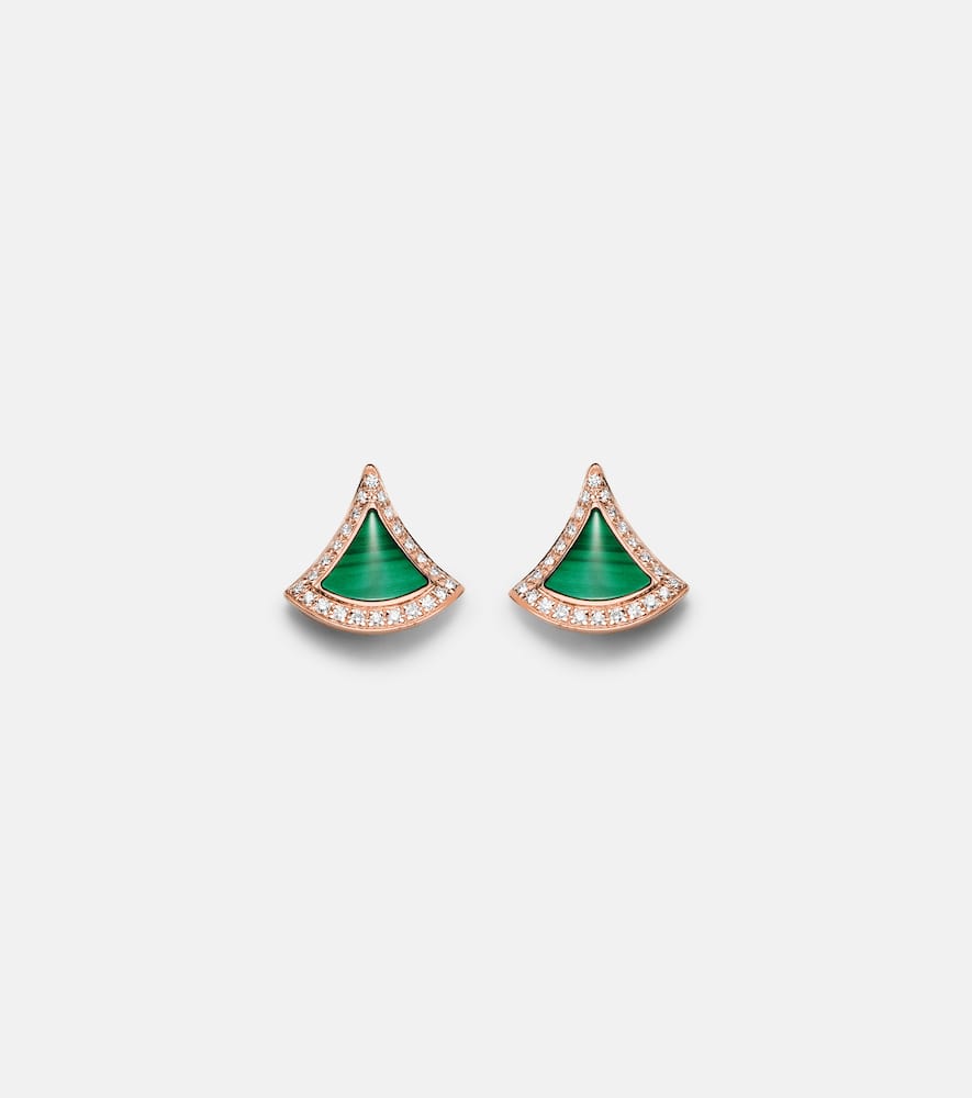 Divas' Dream 18kt rose gold earrings with malachite and diamonds