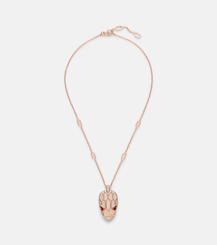 Serpenti Seduttori 18kt rose gold pendant necklace with diamonds and rubellites