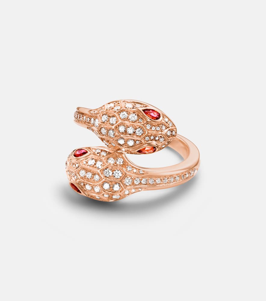 Serpenti Seduttori 18kt rose gold ring with diamonds and rubellites