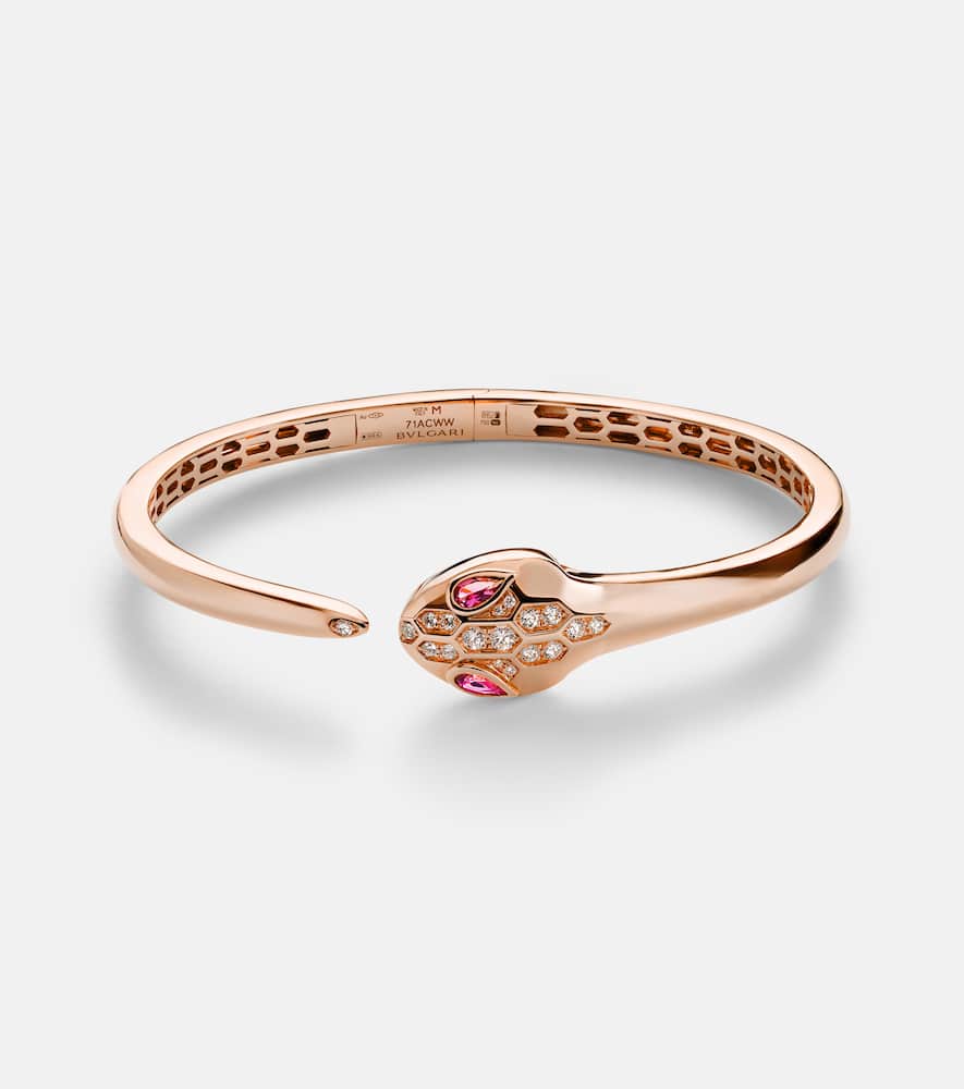 Serpenti 18kt rose gold bangle with diamonds and rubellites