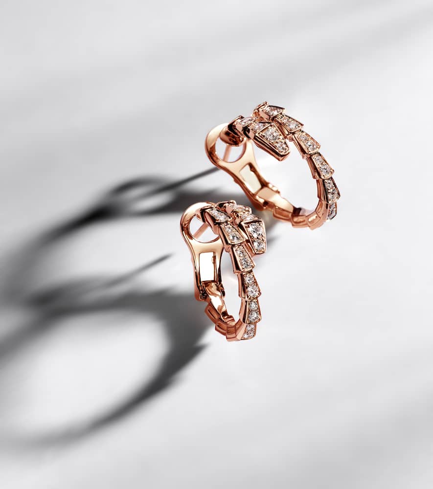 Serpenti Viper 18kt rose gold earrings with diamonds