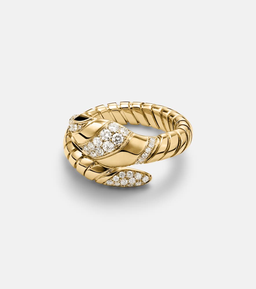 Serpenti Tubogas 18kt gold ring with diamonds and onyx