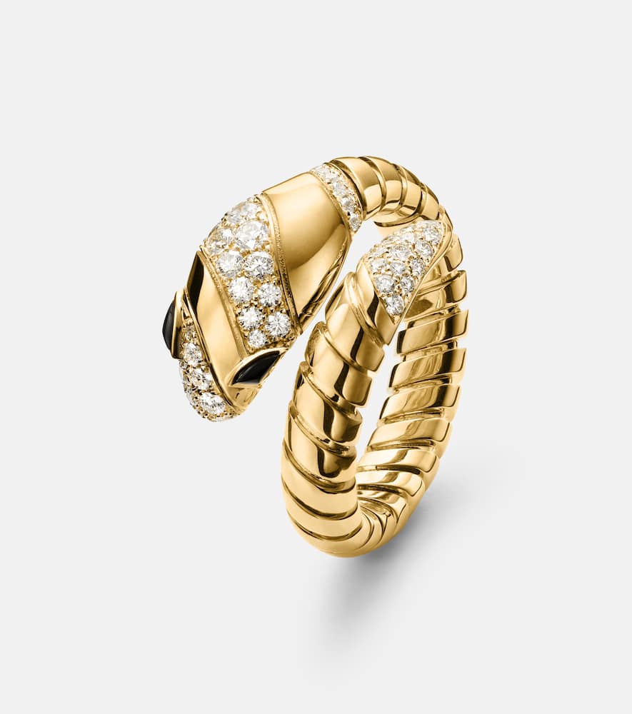 Serpenti Tubogas 18kt gold ring with diamonds and onyx