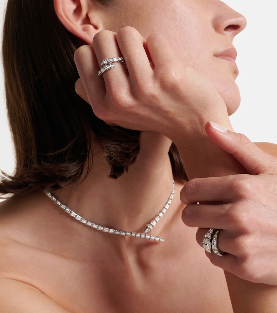 Serpenti Viper 18kt white gold ring with diamonds