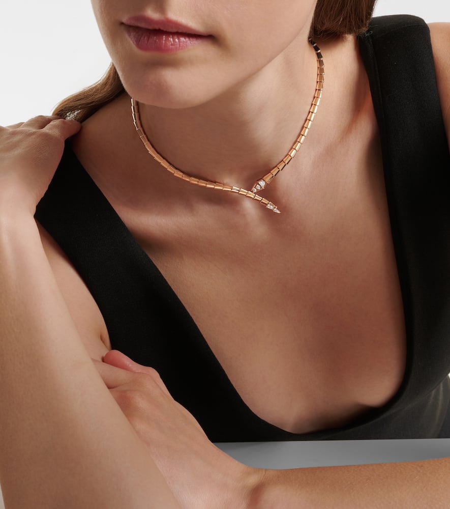 Serpenti Viper 18kt rose gold necklace with diamonds