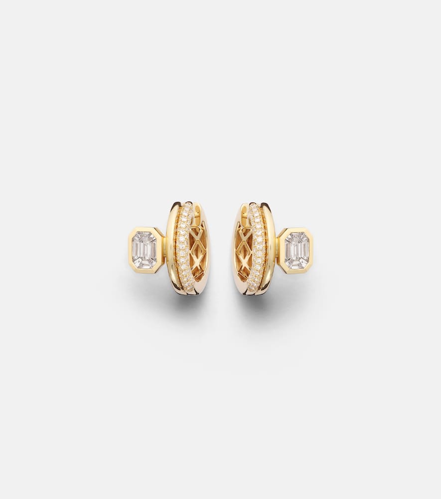 Floating Bezel 18kt gold hoop earrings with diamonds