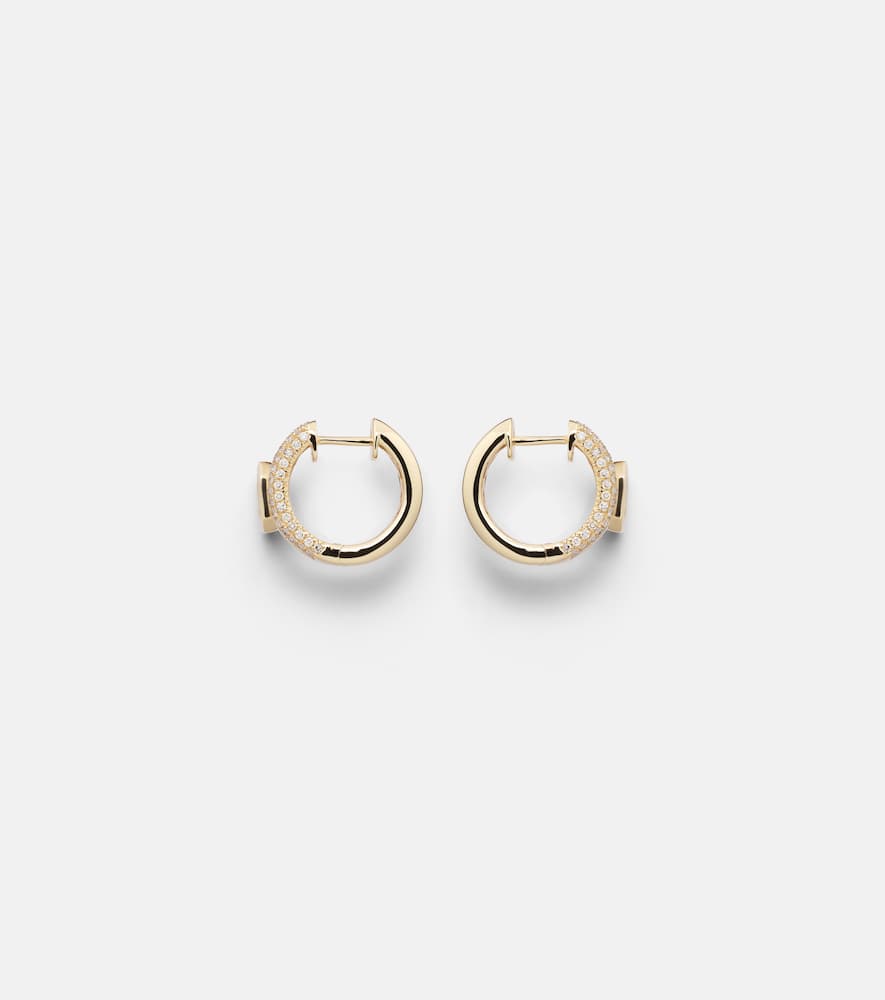 Floating Bezel 18kt gold hoop earrings with diamonds