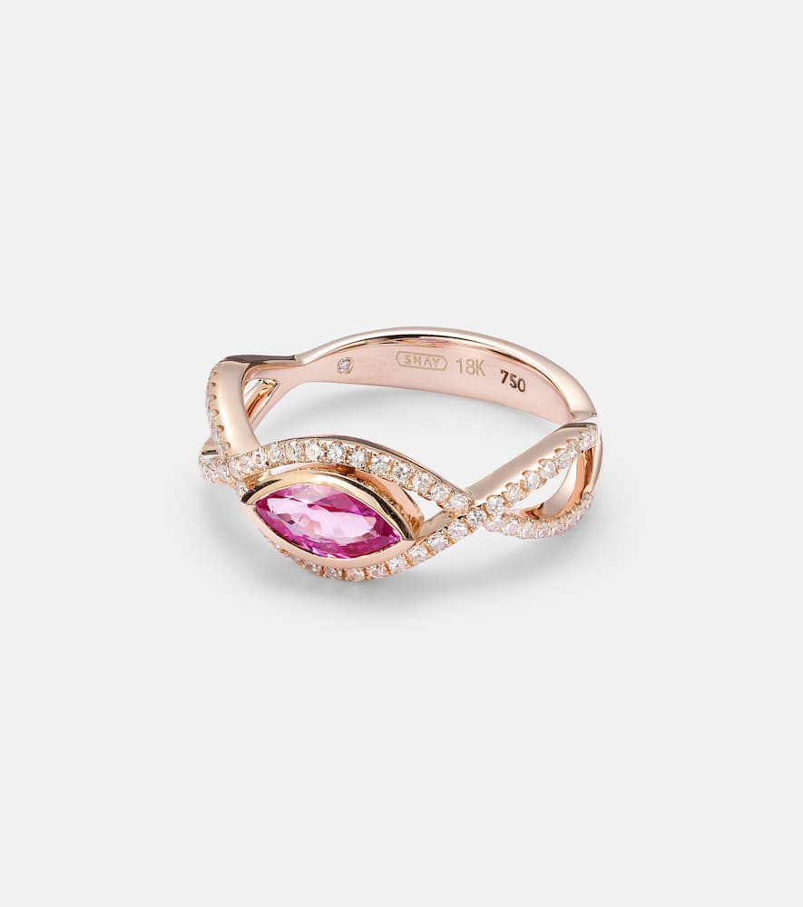 18kt rose gold ring with sapphire and diamonds
