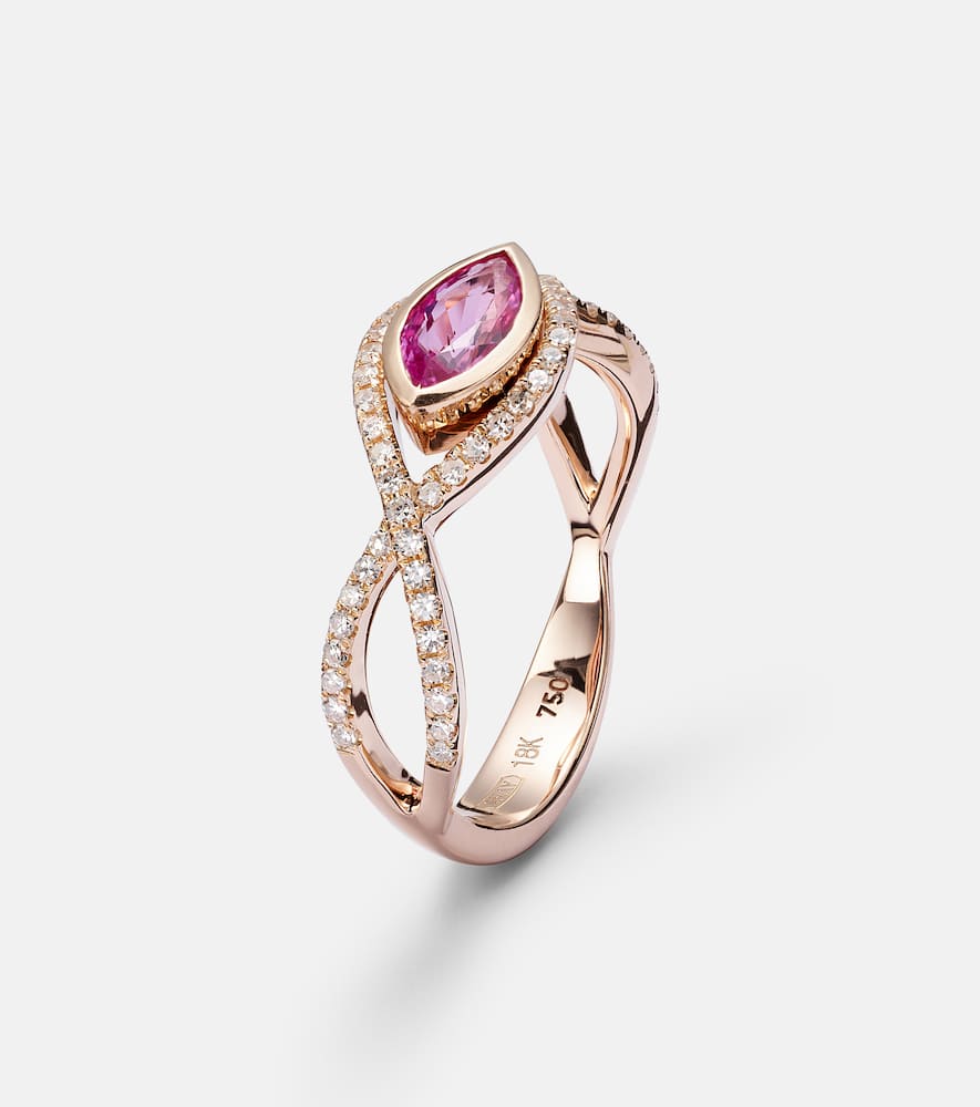 18kt rose gold ring with sapphire and diamonds