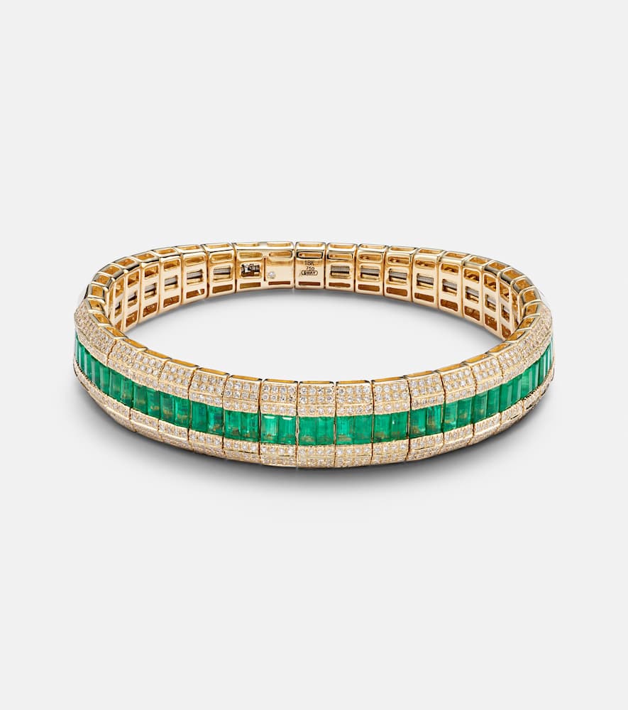 Scales 18kt gold bracelet with diamonds and emeralds