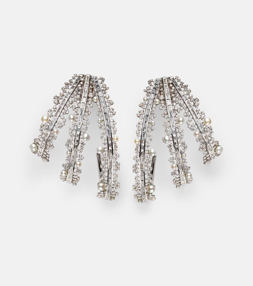 Scatter 18kt white gold hoop earrings with pearls and diamonds