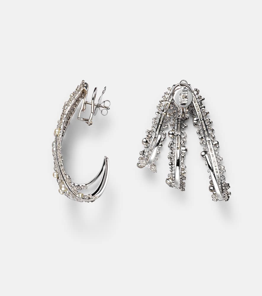 Scatter 18kt white gold hoop earrings with pearls and diamonds