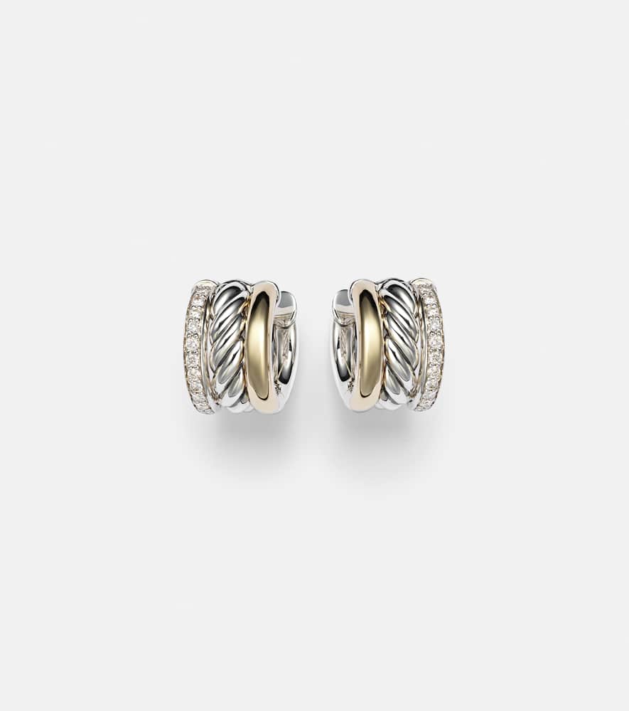 DY Mercer sterling silver and 18kt gold huggie earrings with diamonds