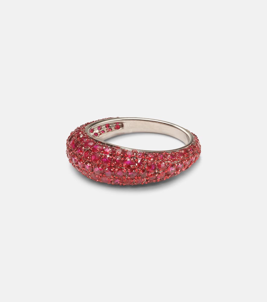 Disco 18kt white gold ring with rubies