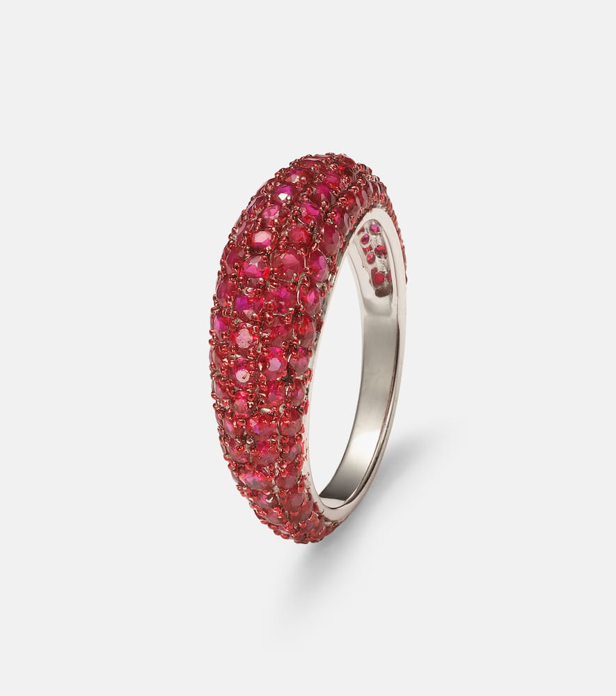 Disco 18kt white gold ring with rubies