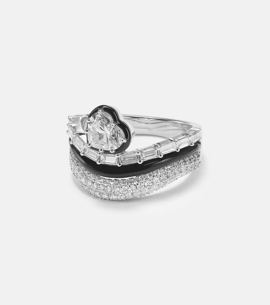 Art Deco Heart 18kt white gold ring with diamonds