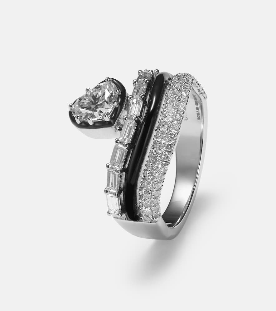 Art Deco Heart 18kt white gold ring with diamonds