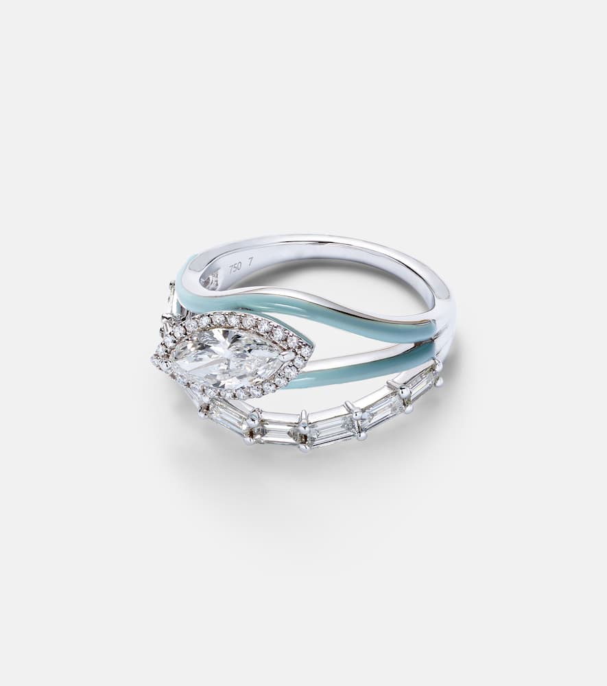 Oasis 18kt white gold ring with diamonds and enamel