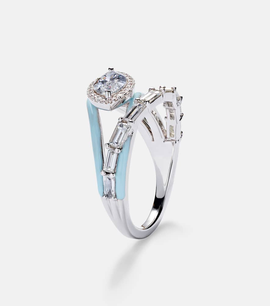 Oasis 18kt white gold ring with diamonds and enamel