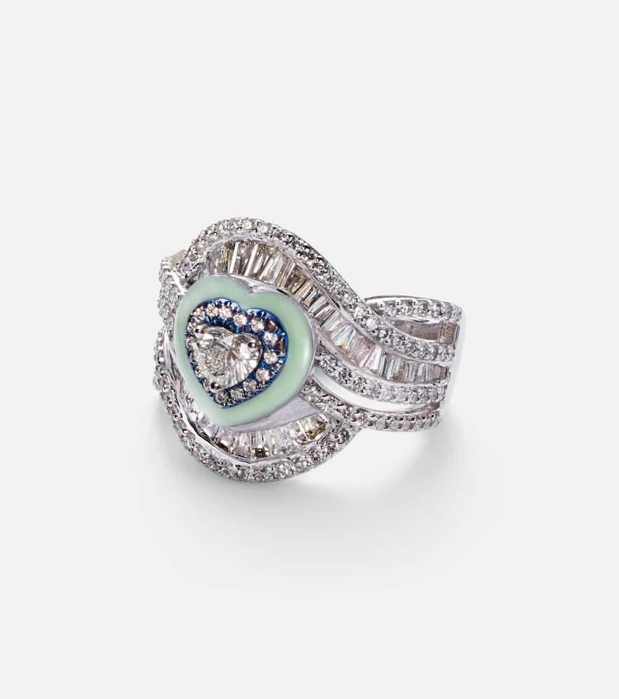 18kt white gold and titanium pinky ring with diamonds