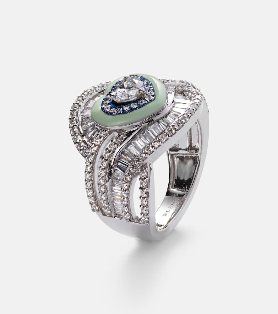 18kt white gold and titanium pinky ring with diamonds