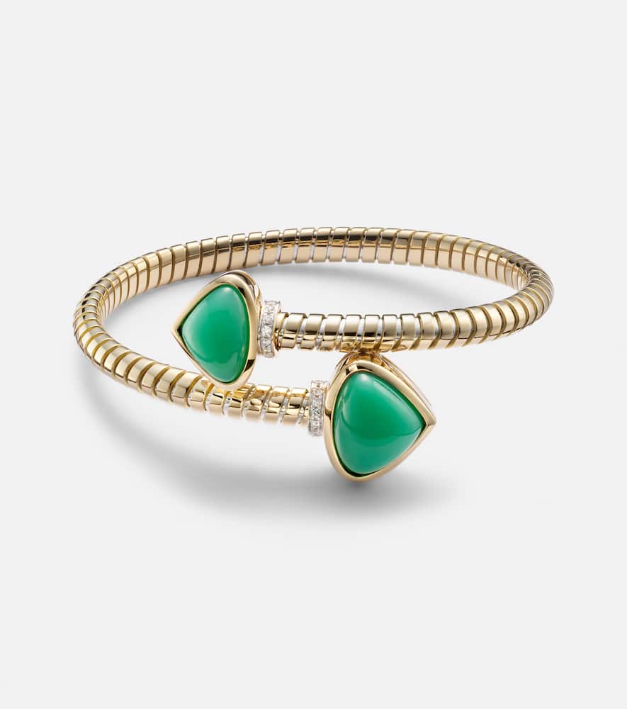 Trisolina Bypass 18kt gold cuff bracelet with diamonds and chrysoprase