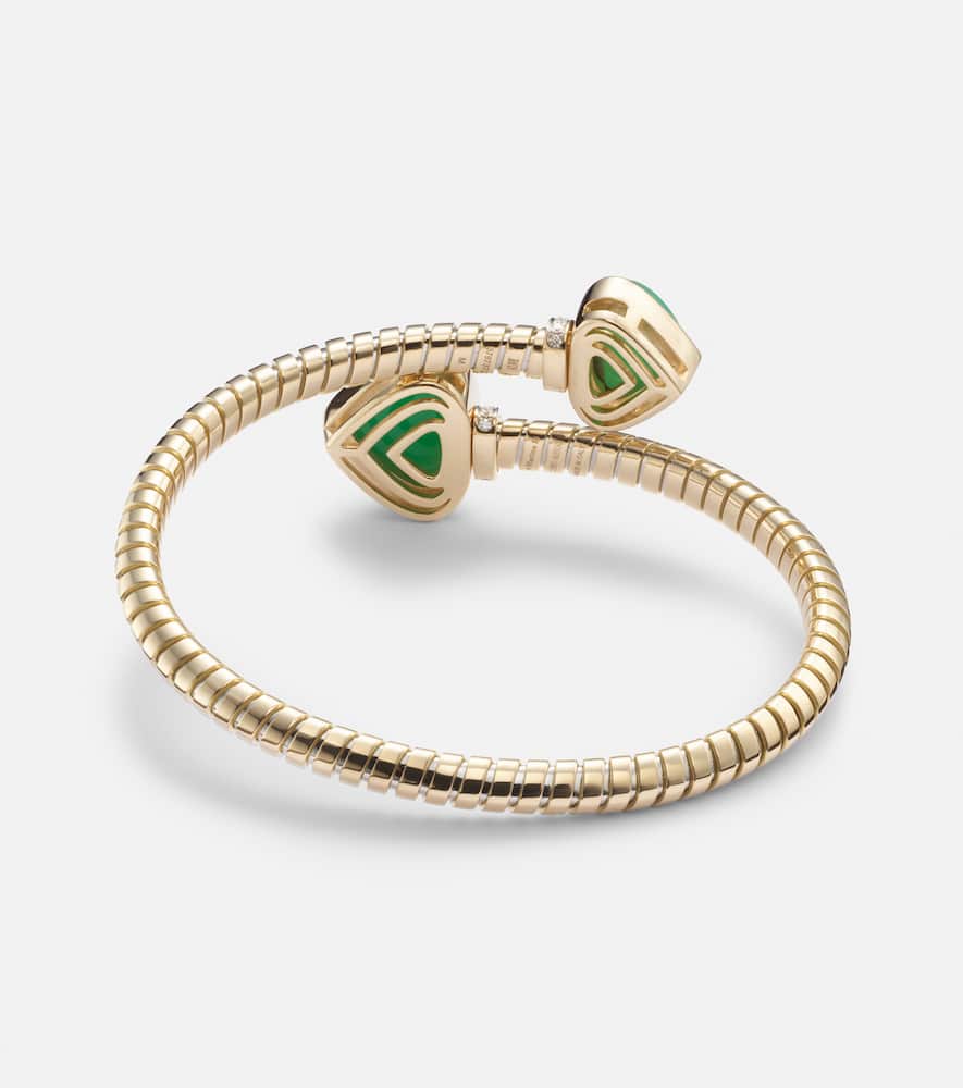 Trisolina Bypass 18kt gold cuff bracelet with diamonds and chrysoprase