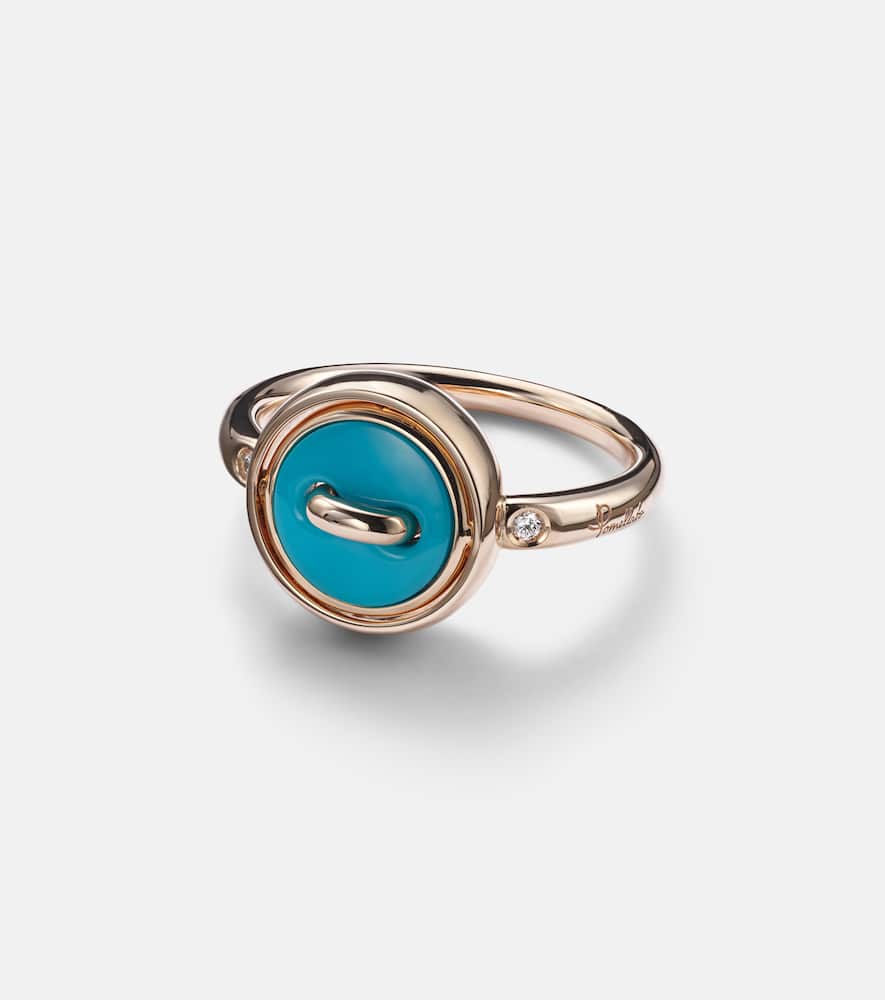 Pom Pom Dot 18k rose gold ring with turquoise and diamonds
