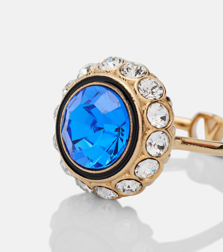 VLogo crystal-embellished ring