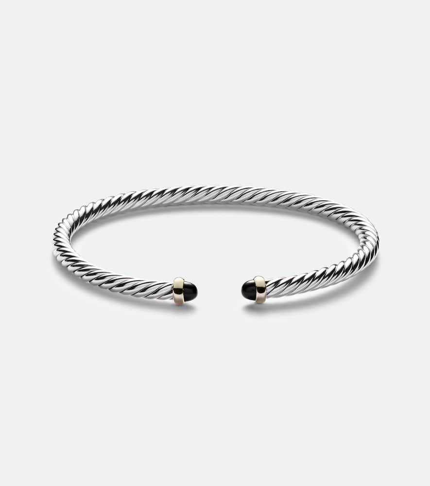 Cable Flex sterling silver and 14kt gold cuff bracelet with onyxes
