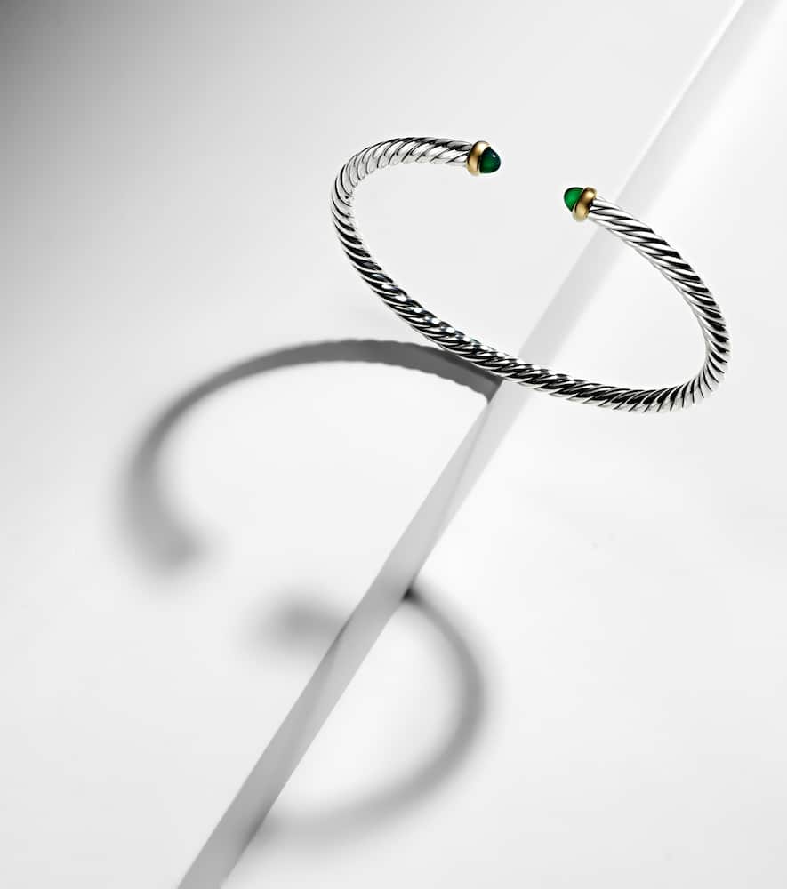 Cable Flex sterling silver and 14kt gold cuff bracelet with onyxes