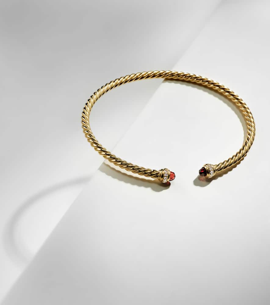 Cablespira Flex 18kt gold cuff bracelet with garnets and diamonds