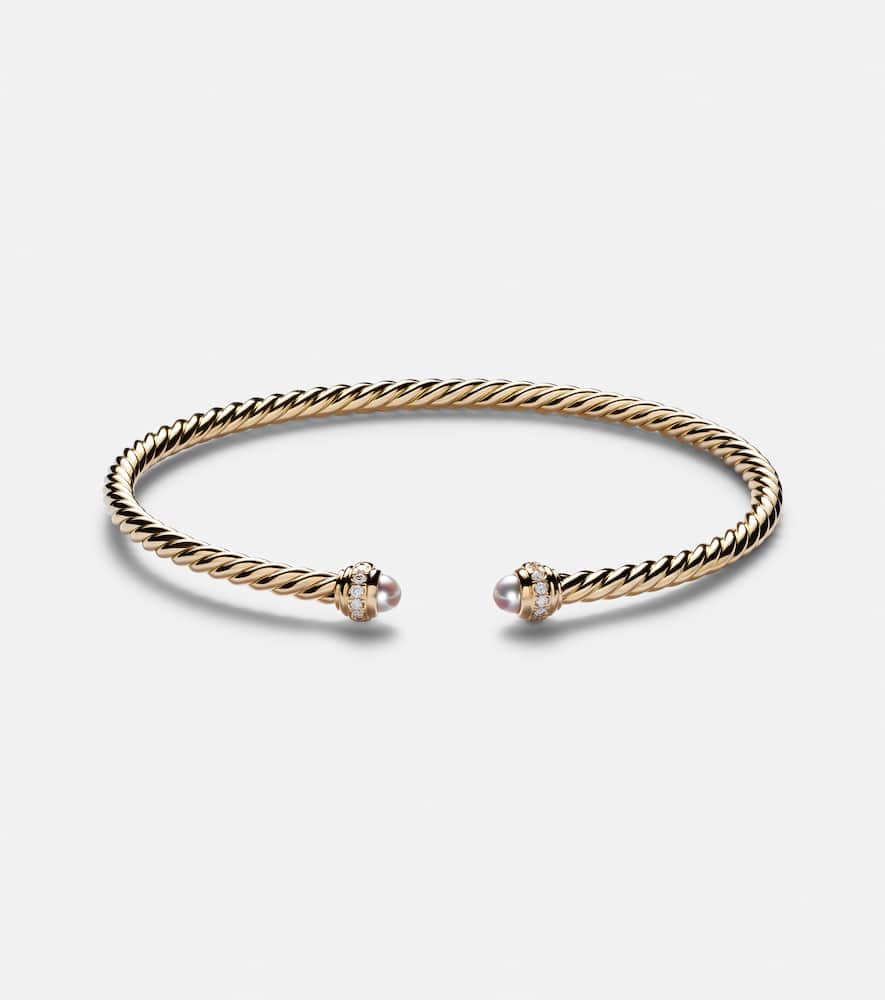 Cablespira Flex 18kt gold cuff bracelet with freshwater pearls and diamonds