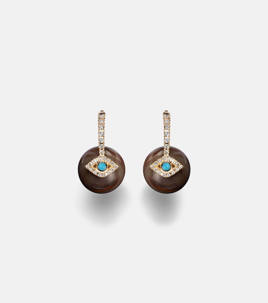 Evil Eye 14kt gold earrings with diamonds and turquoise